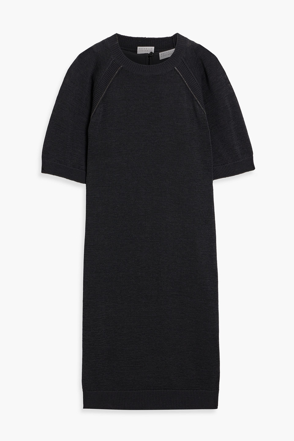 Brunello Cucinelli Bead-embellished Cotton Mini Dress In Charcoal