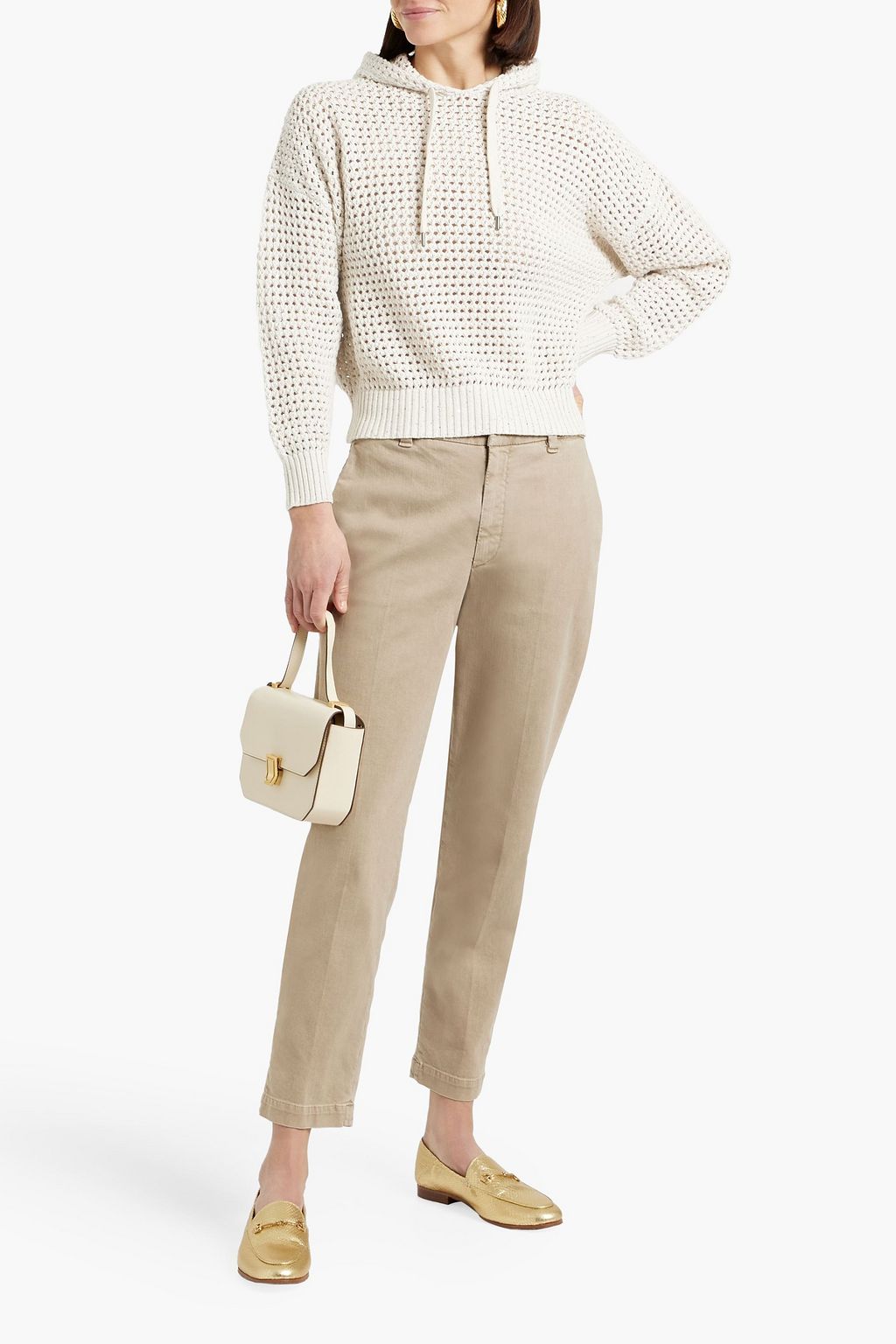 BRUNELLO CUCINELLI コットン混 フーディ スパンコール付き オープンニット