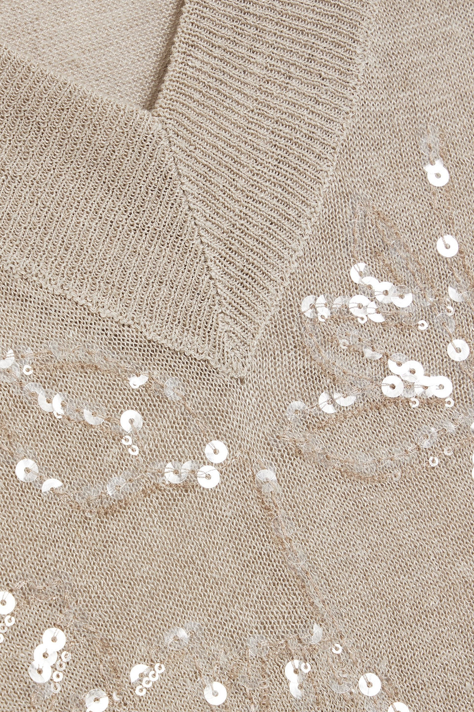Brunello Cucinelli Embellished Linen-blend Top In Beige