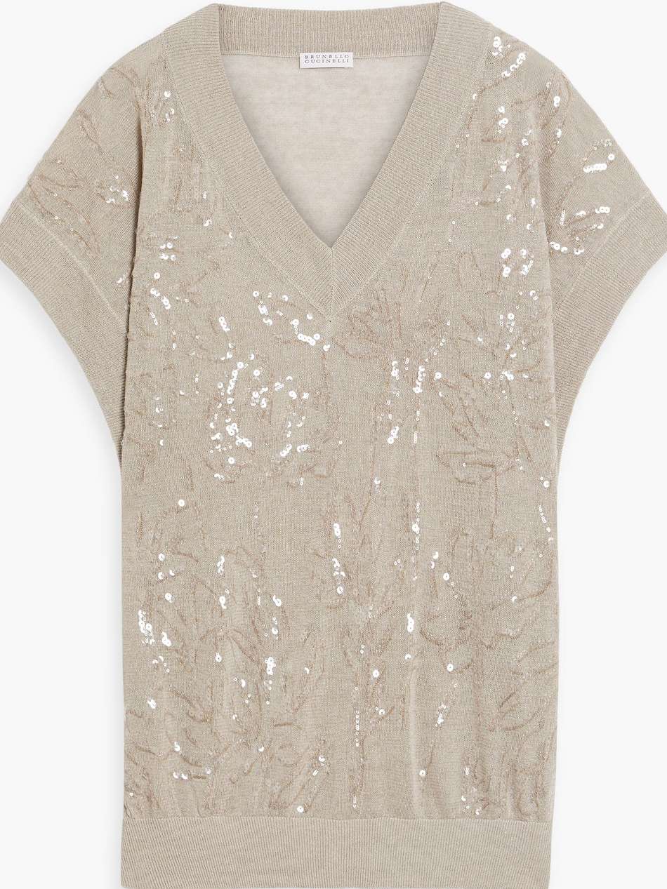 embellished linen-blend top