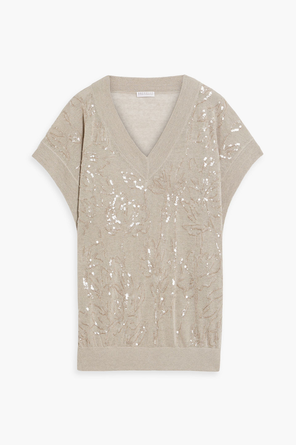 Brunello Cucinelli Embellished Linen-blend Top In Beige