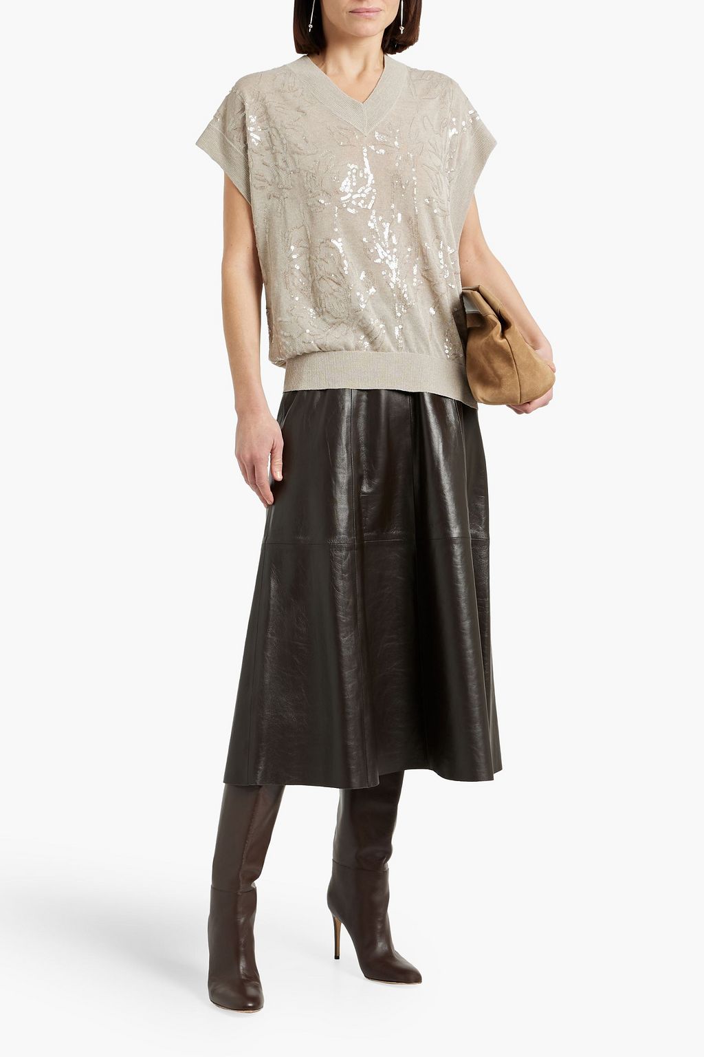 BRUNELLO CUCINELLI Embellished linen-blend top