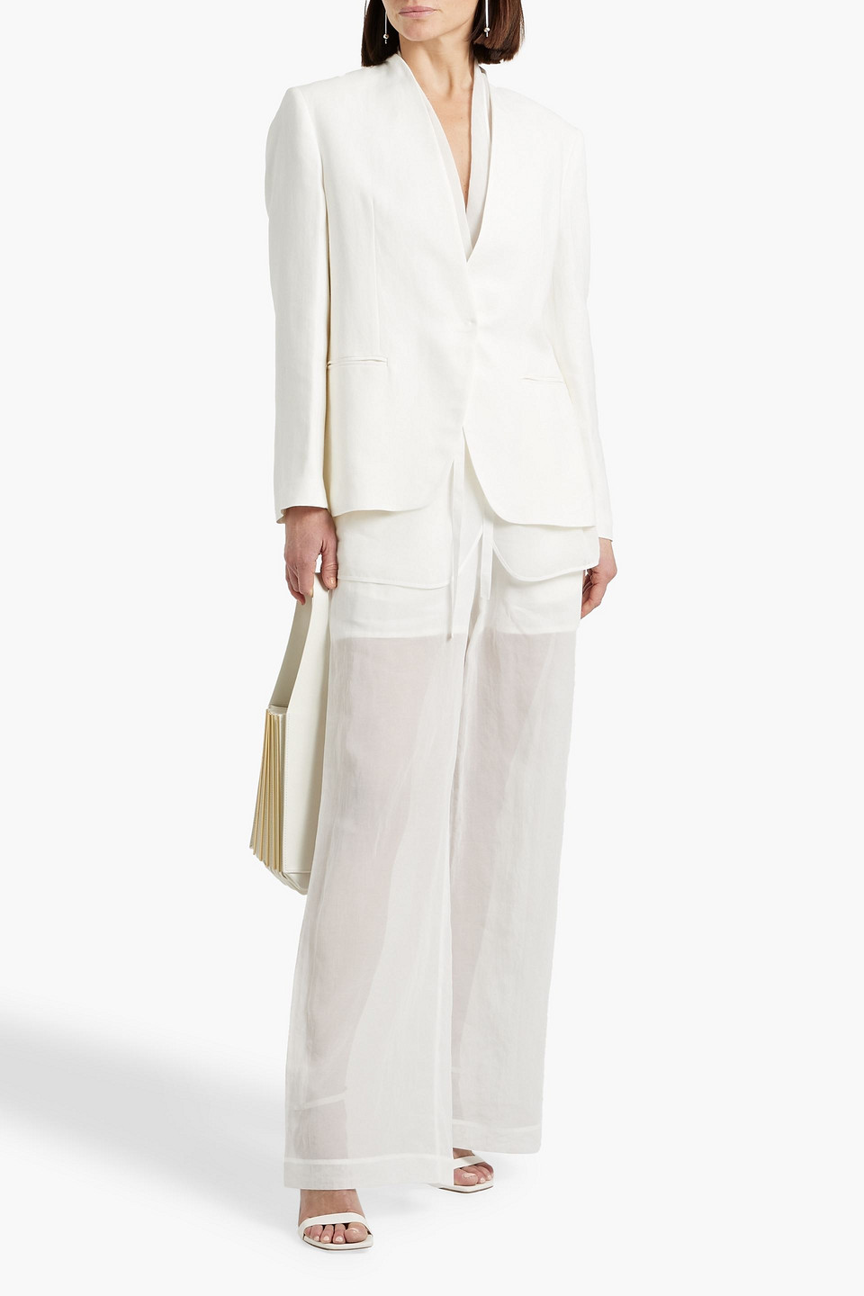 Brunello Cucinelli Single-breasted Organza Insert Blazer Blazer And Suits In White