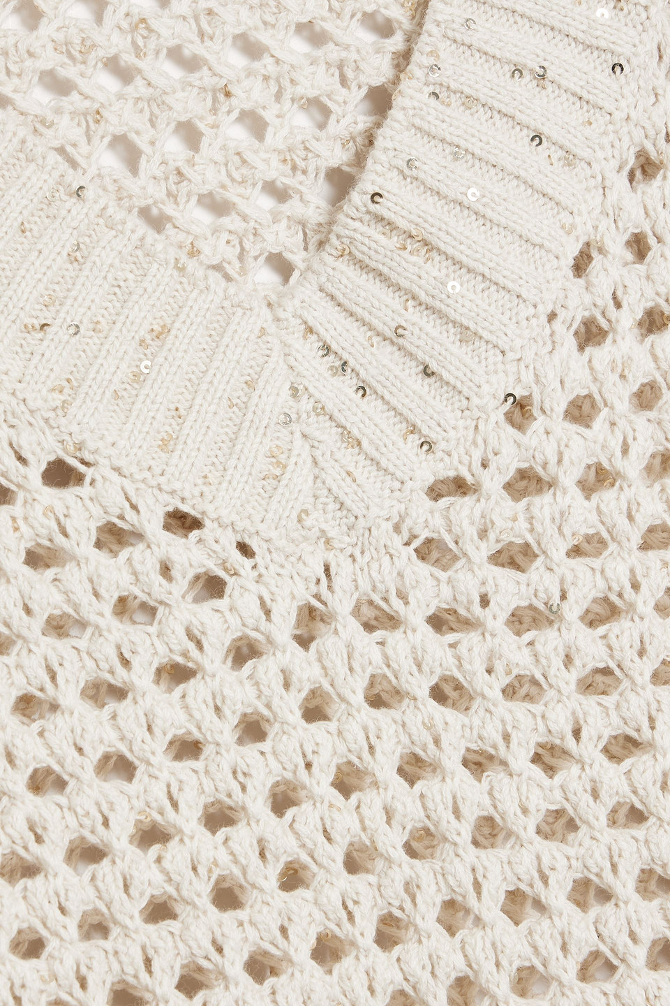 BRUNELLO CUCINELLI SEQUIN-EMBELLISHED OPEN-KNIT COTTON-BLEND SWEATER