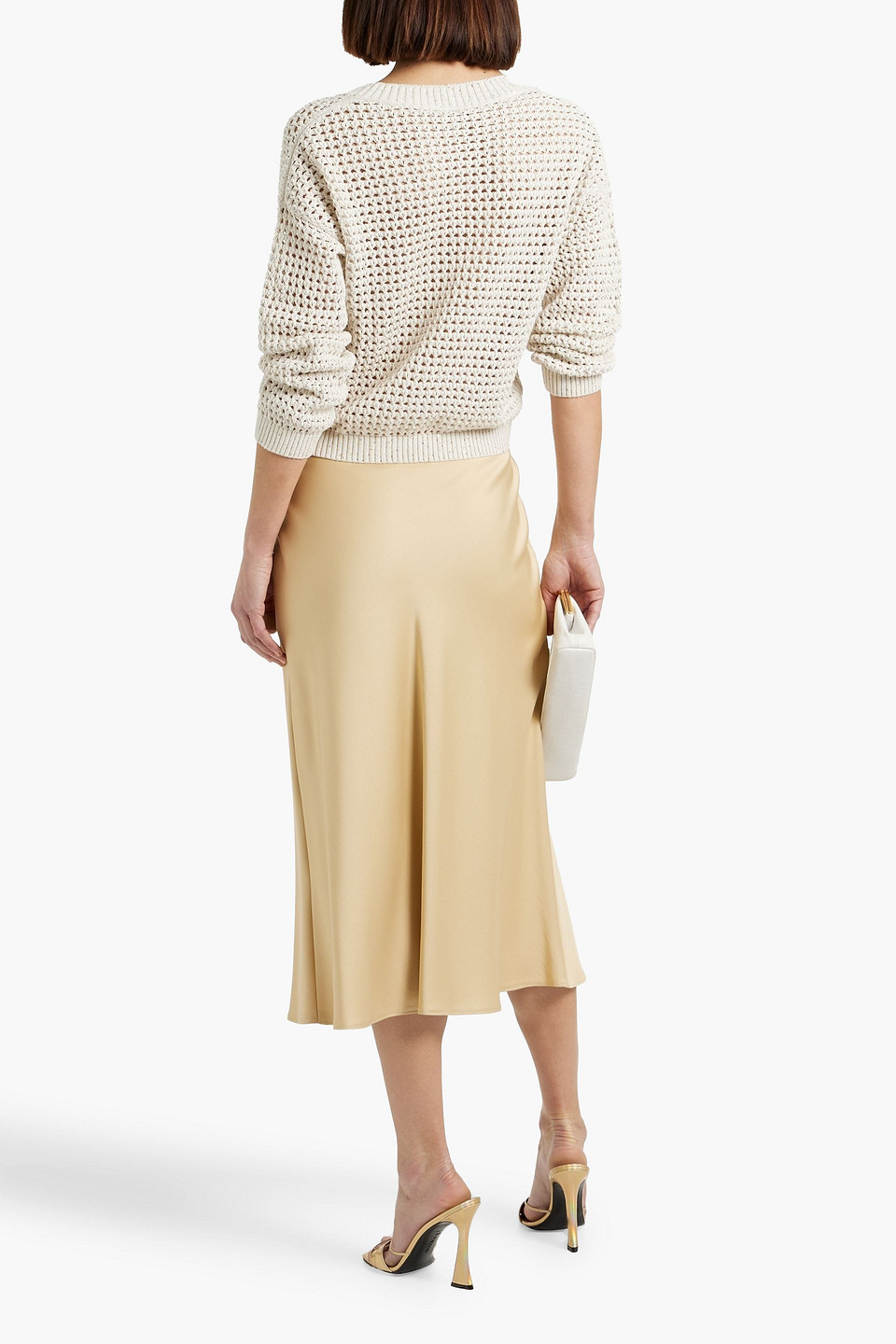 BRUNELLO CUCINELLI SEQUIN-EMBELLISHED OPEN-KNIT COTTON-BLEND SWEATER
