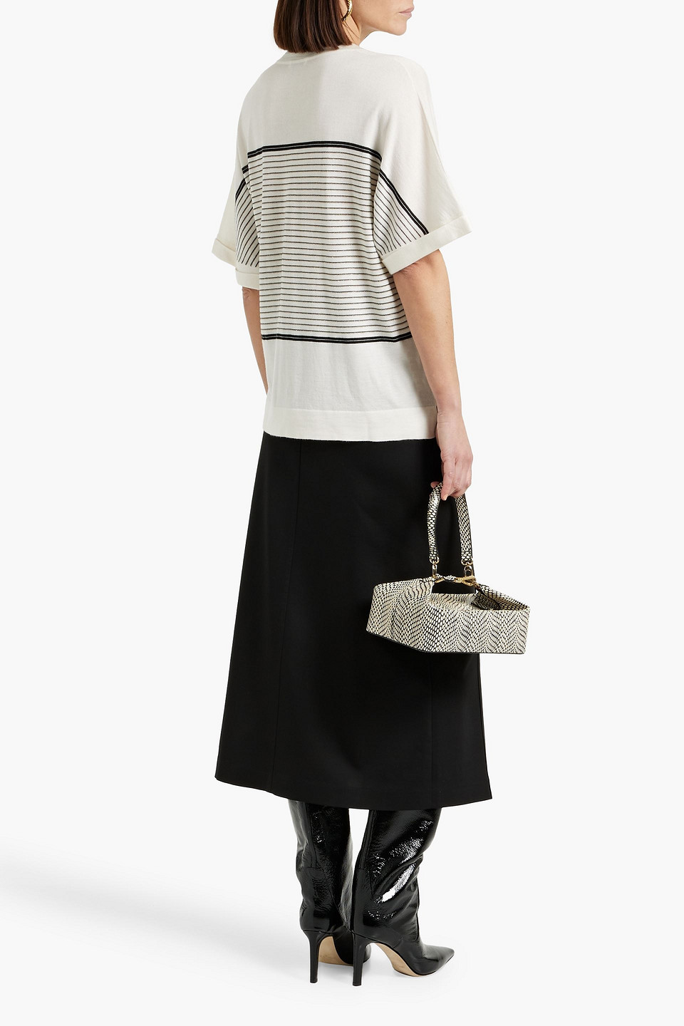 Brunello Cucinelli Metallic Striped Cashmere And Silk-blend Top In Ivory