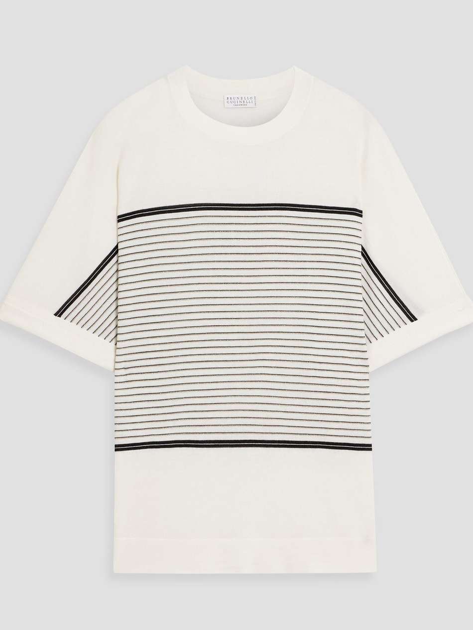 metallic striped cashmere and silk-blend top