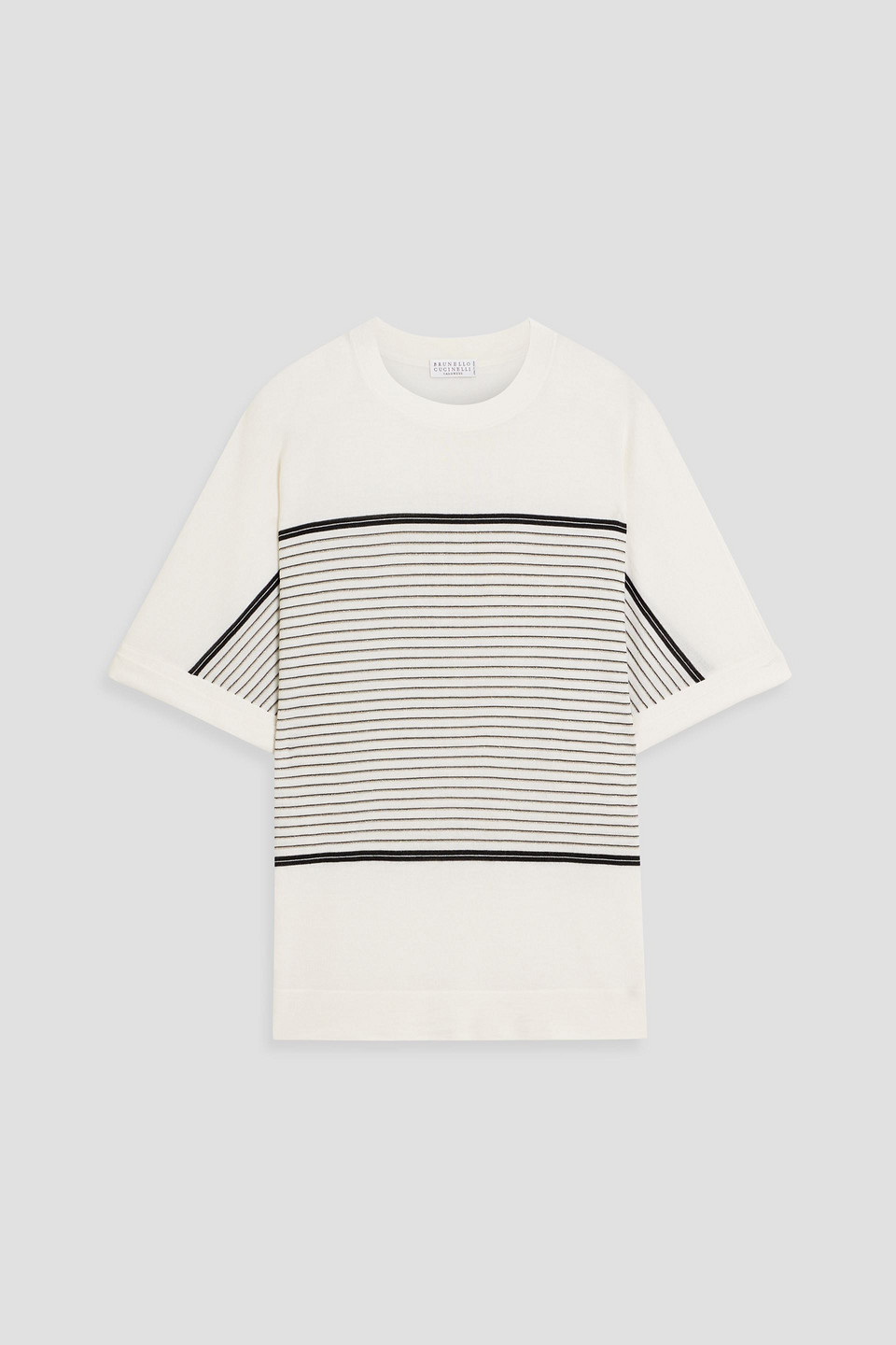 Brunello Cucinelli Metallic Striped Cashmere And Silk-blend Top In Ivory