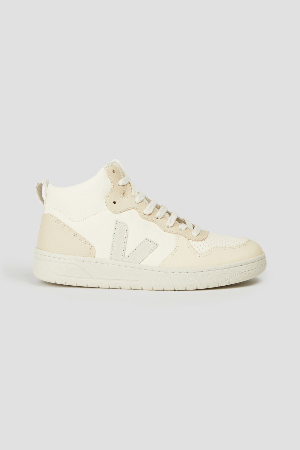 Veja V-15 Chromefree Pebbled-leather High-top Sneakers In Cream