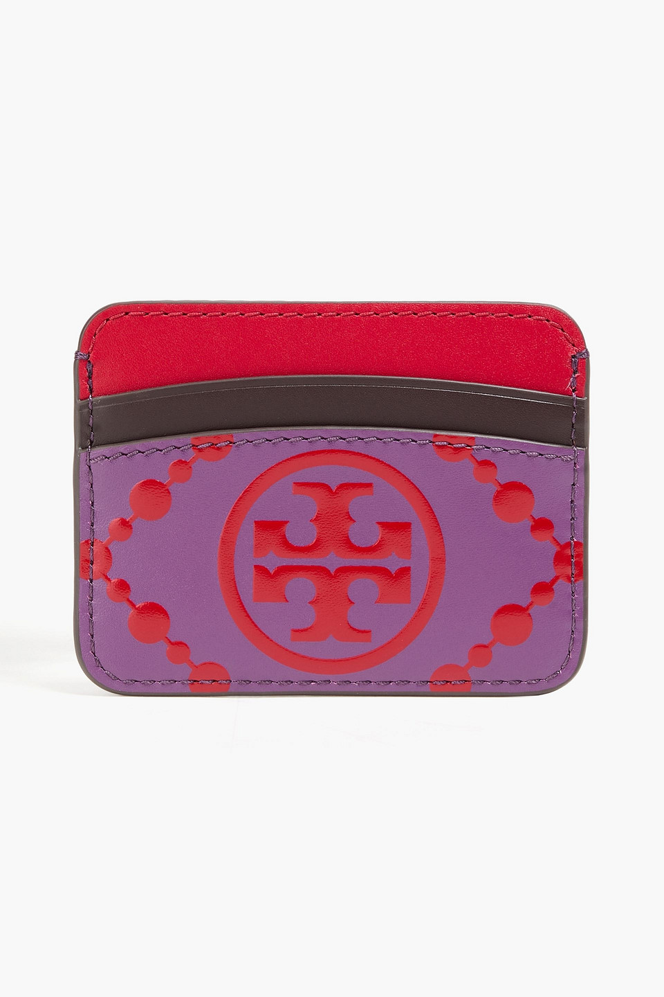 Tory Burch Logo-print Leather Cardholder In Purple