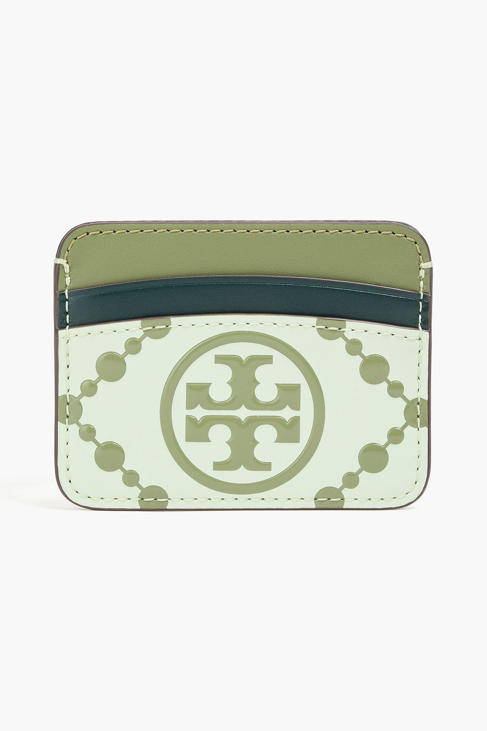 Tory Burch Logo-print Leather Cardholder In Light Green