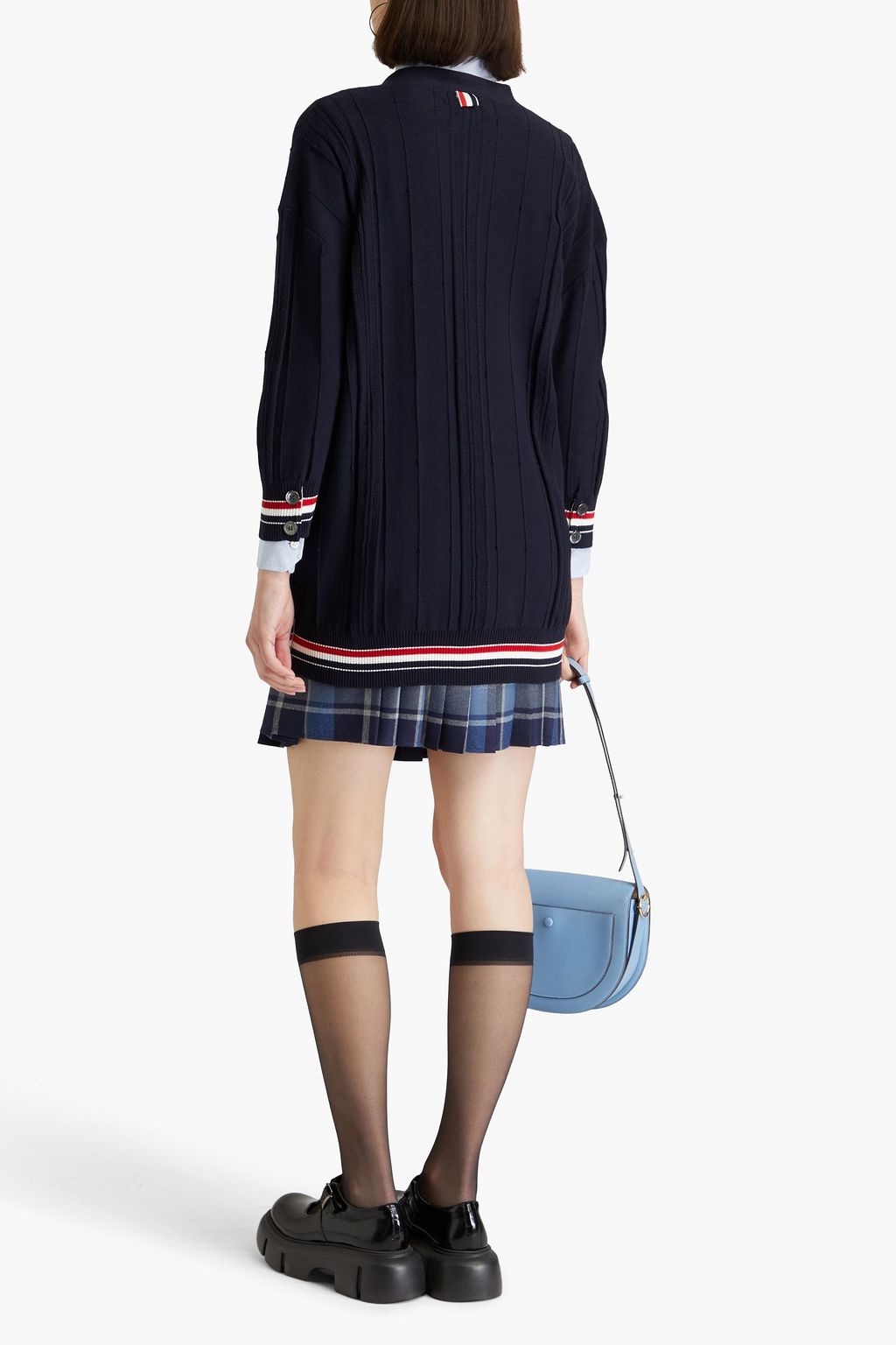 THOM BROWNE كارديغان من القطن بتصميم مخطط