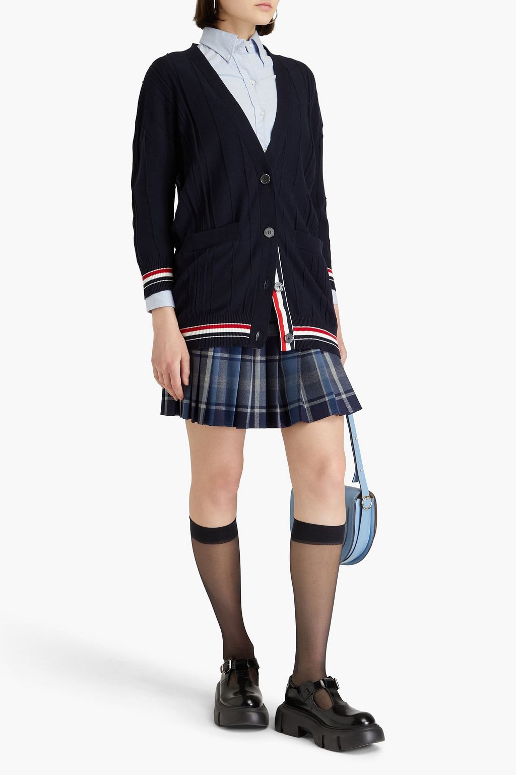 THOM BROWNE كارديغان من القطن بتصميم مخطط