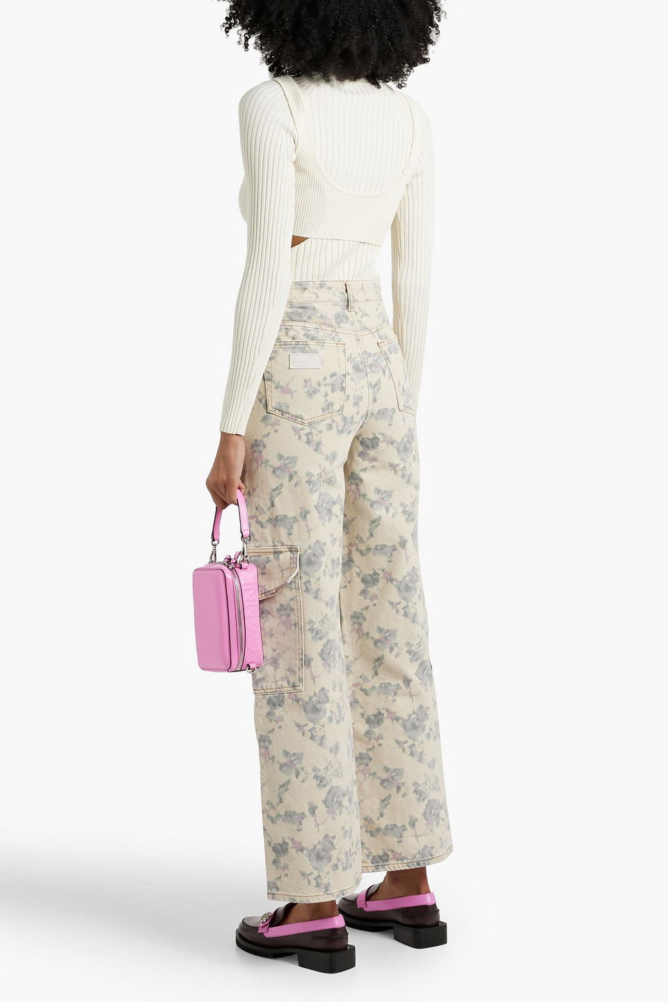  Ganni - Angi Cargojeans Mit Floralem Print - Weiß - 29 