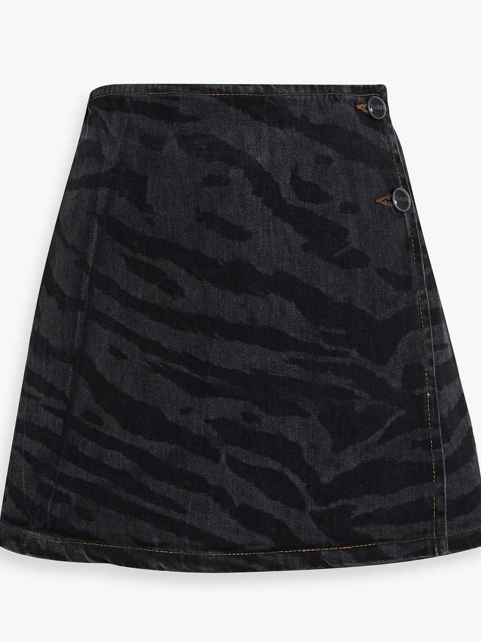 tiger-print denim mini wrap skirt