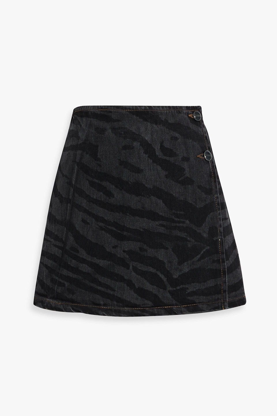 Tiger-print denim mini wrap skirt