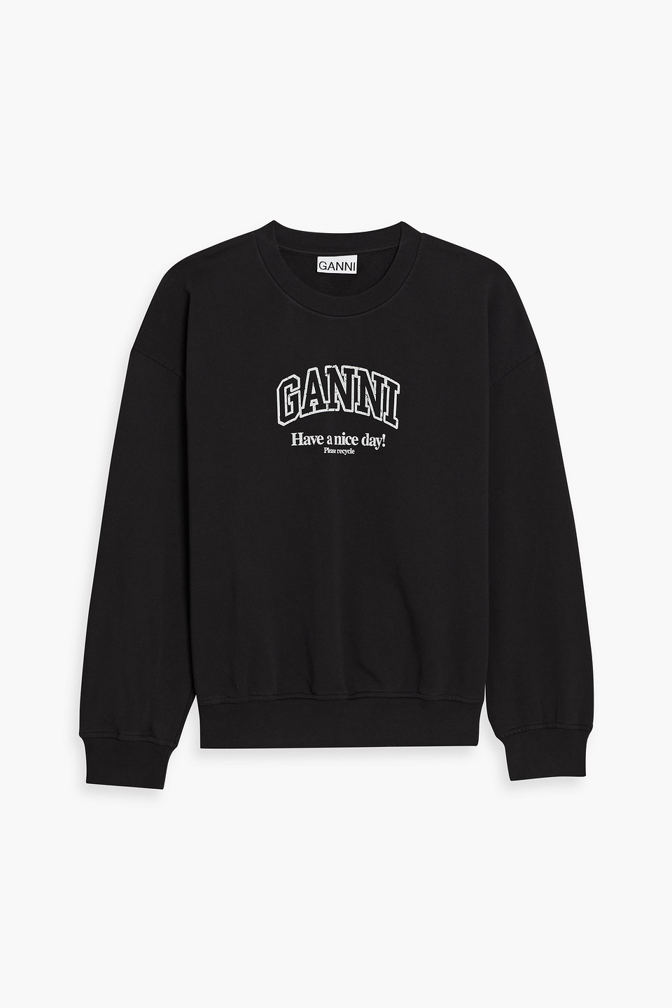 Ganni Printed French Cotton-terry Sweatshirt In Charcoal