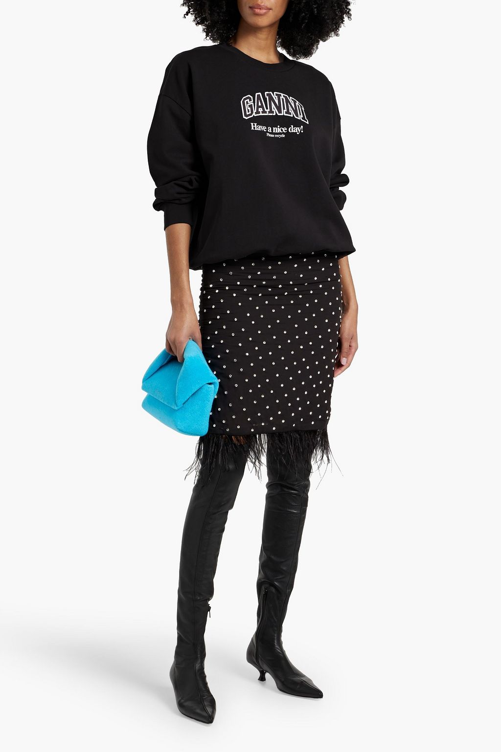 GANNI Printed French cotton-terry sweatshirt