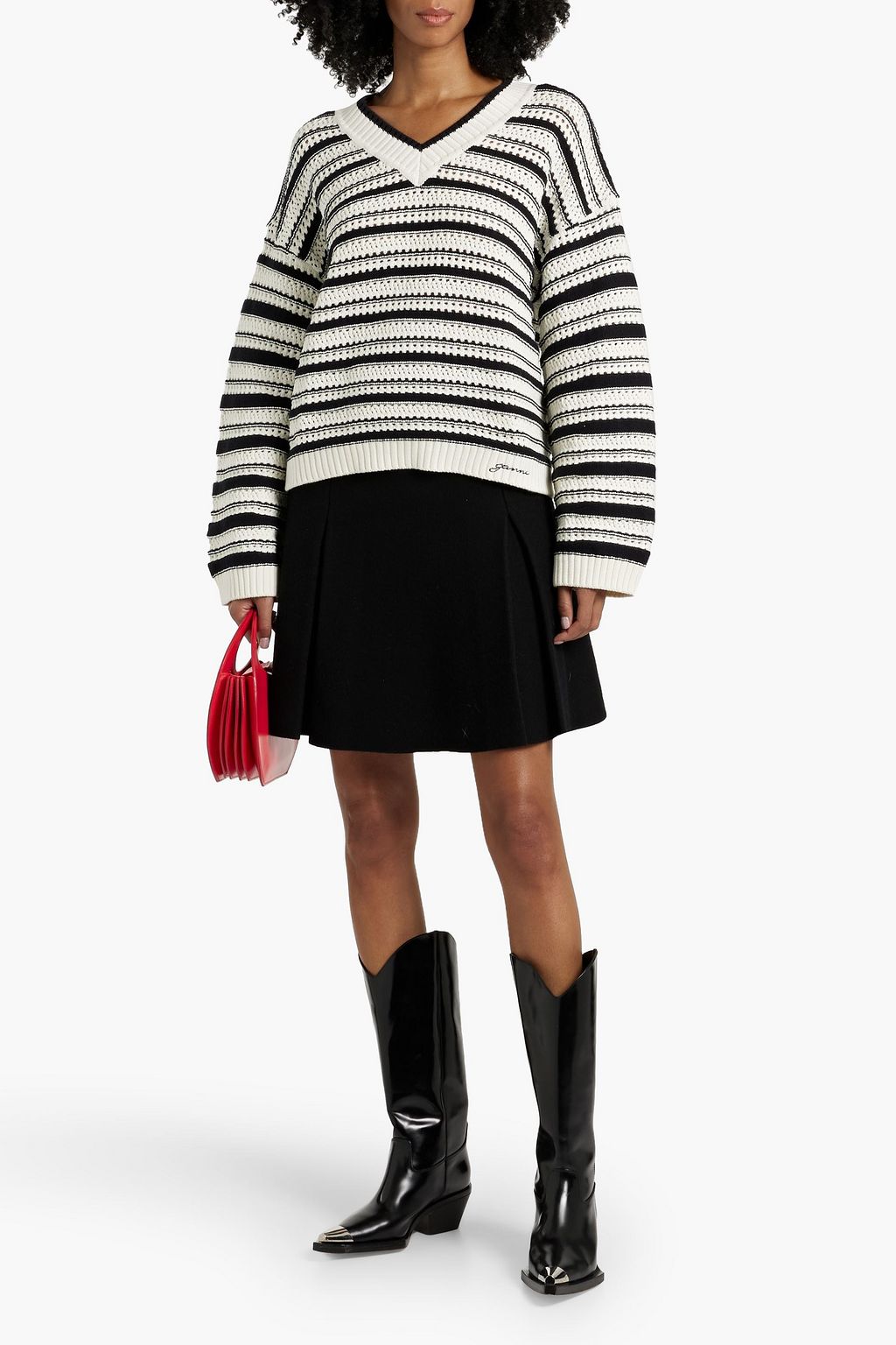 GANNI Striped open-knit cotton sweater