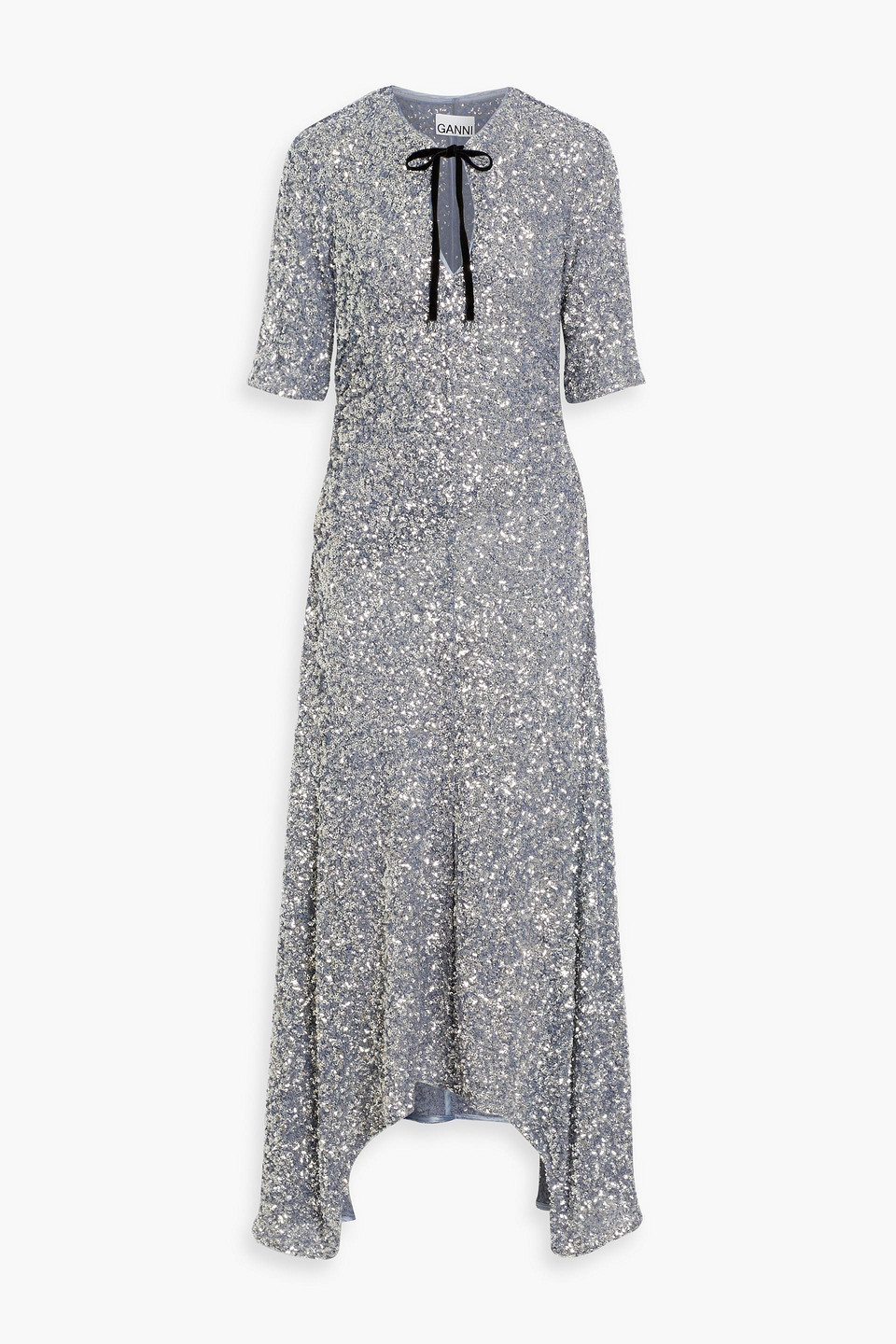 Ganni Sequined Stretch-mesh Maxi Dress In Slate Blue