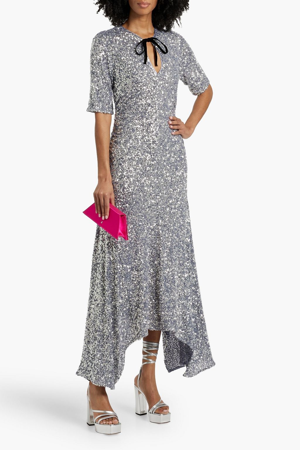 GANNI Sequined stretch-mesh maxi dress