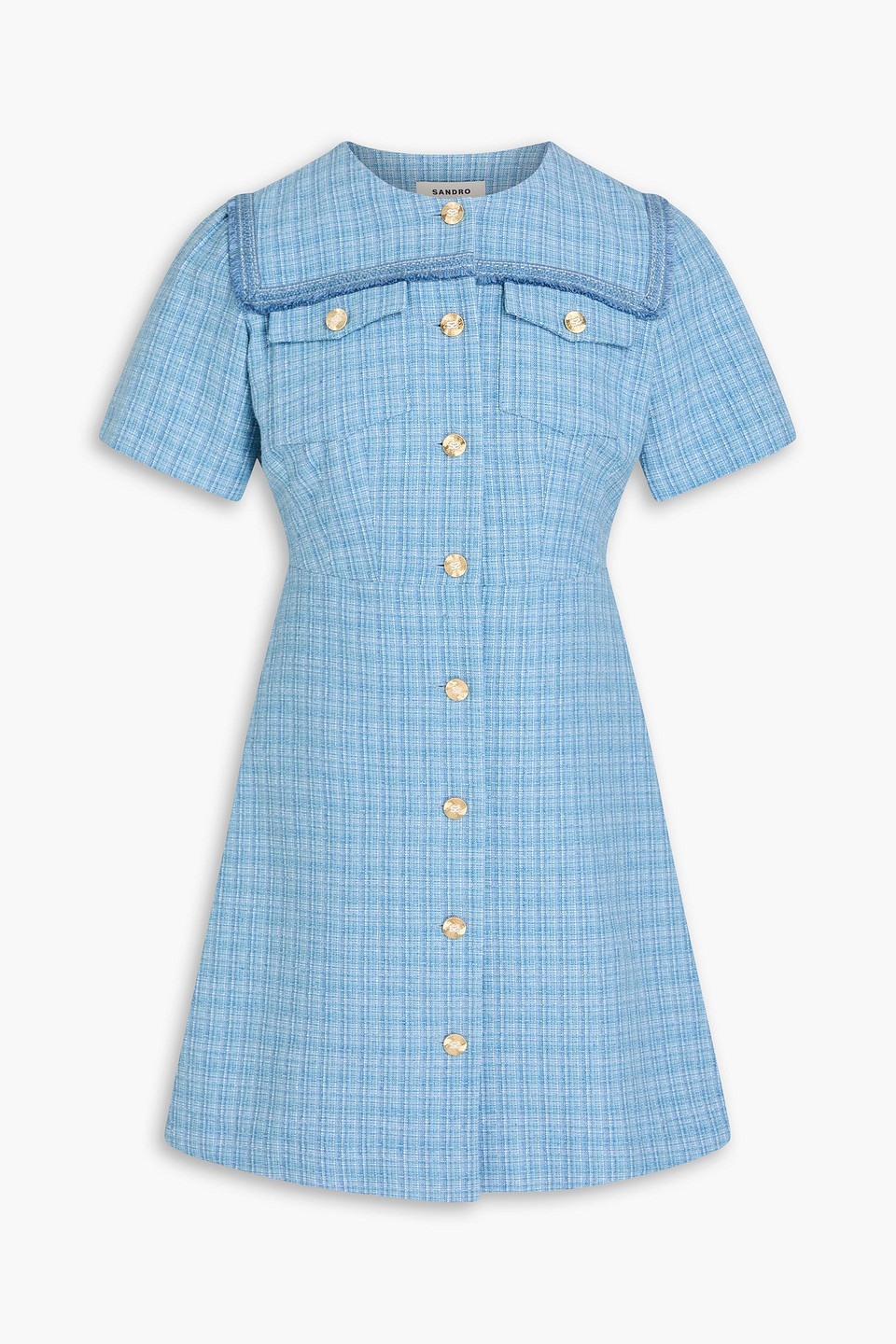 Sandro Cotton-blend Tweed Mini Dress In Bleu
