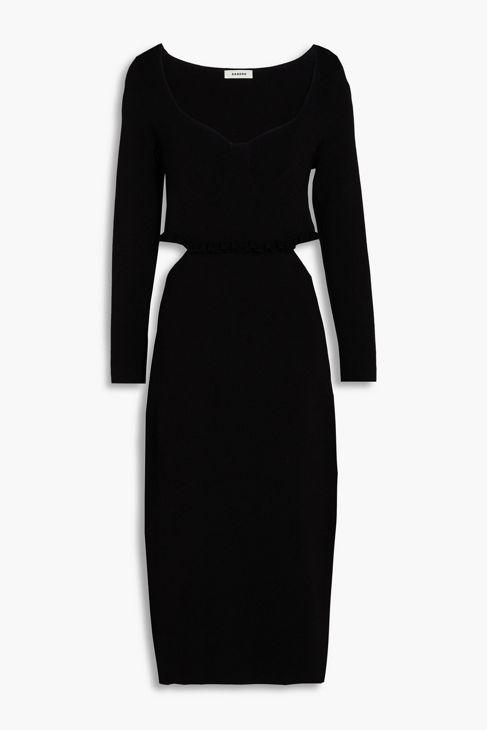 Sandro Cutout Knitted Midi Dress In Schwarz
