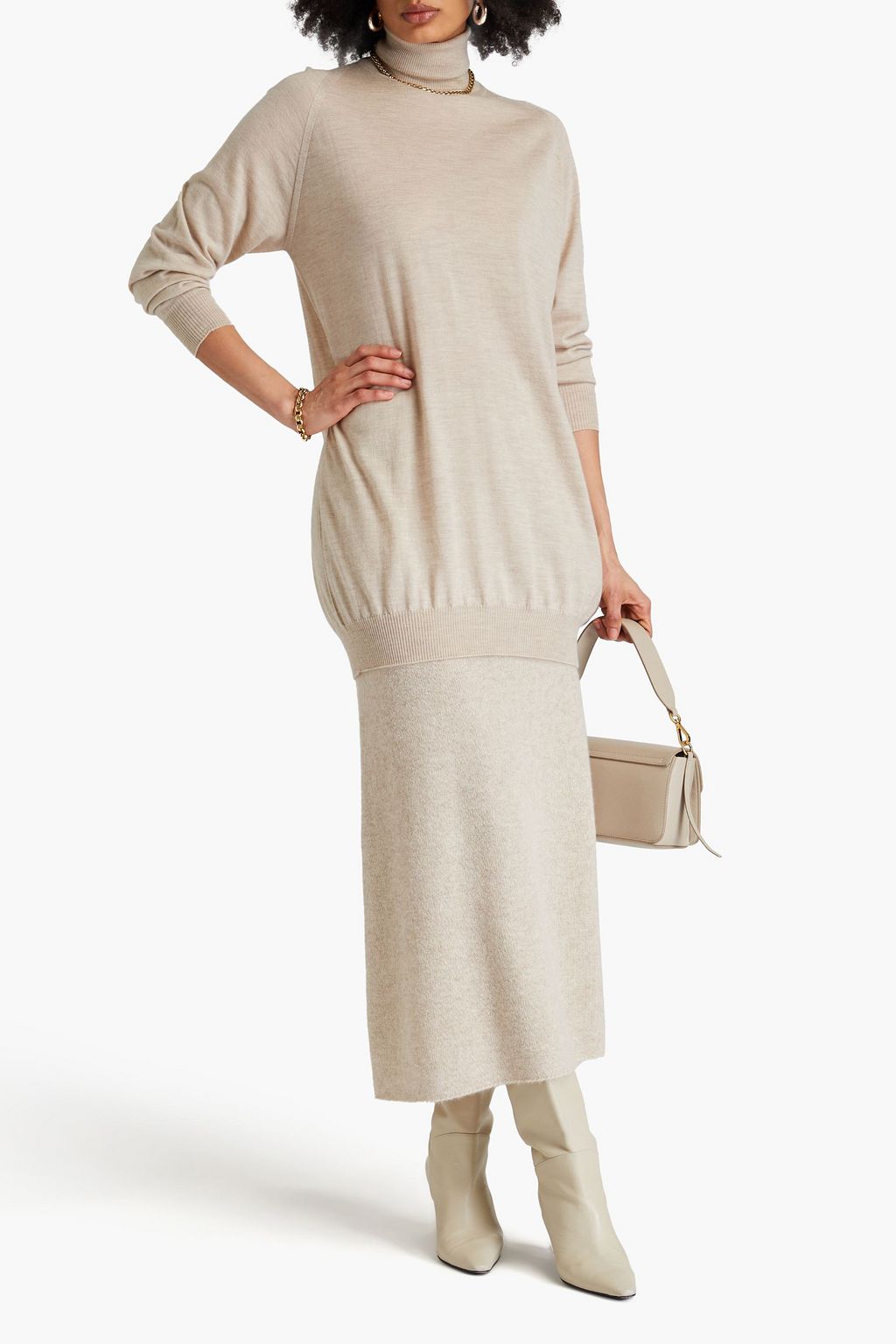 MAX MARA كنزة رياضية بياقة عالية مصنوعة من الصوف بنمط ميلانج