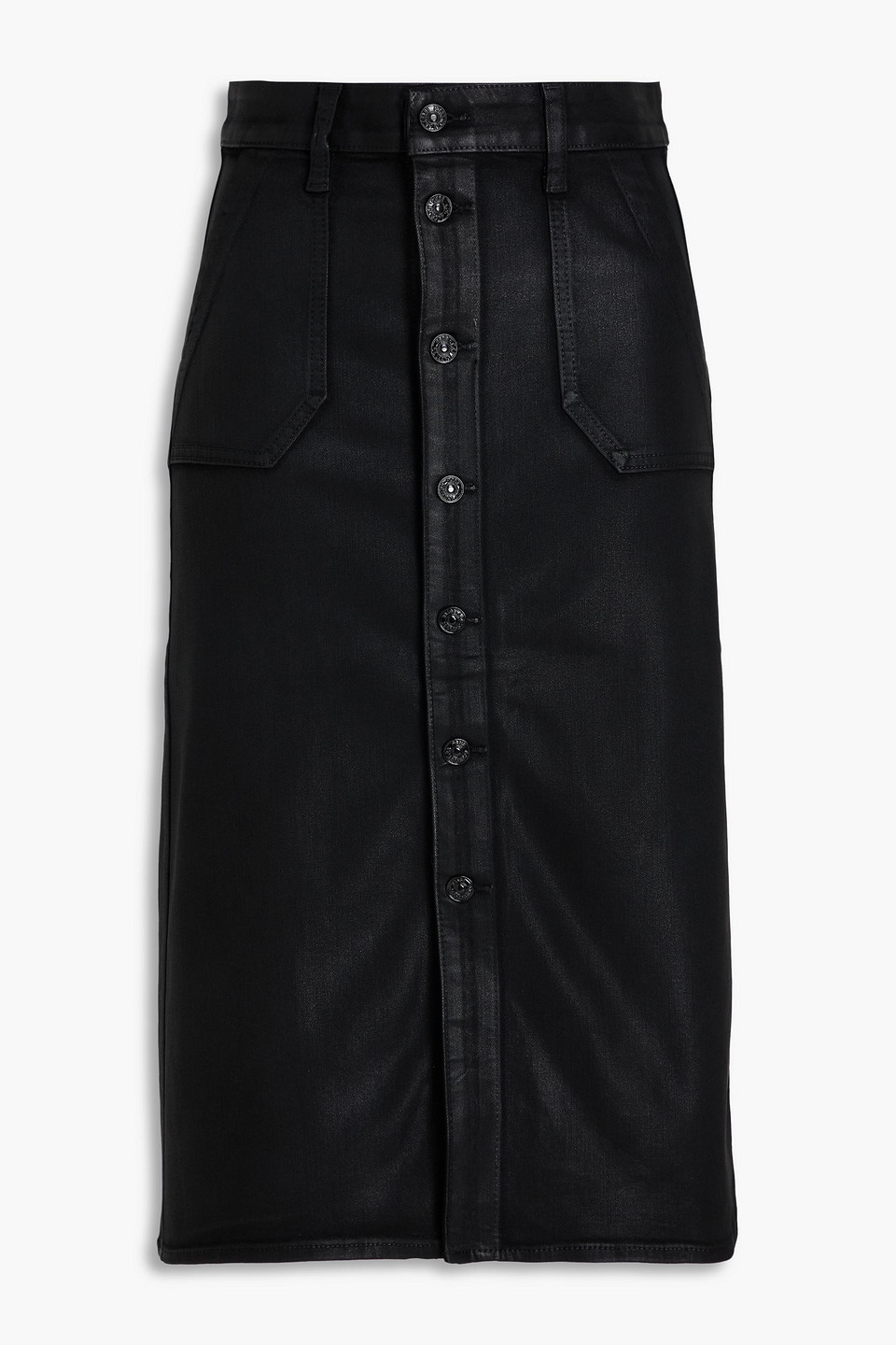 Paige Meadow Coated Denim Midi Skirt In Schwarz