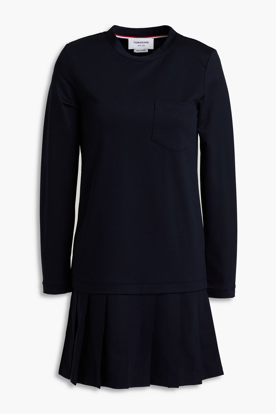 Shop Thom Browne Pleated French Cotton-terry Mini Dress In Midnight Blue