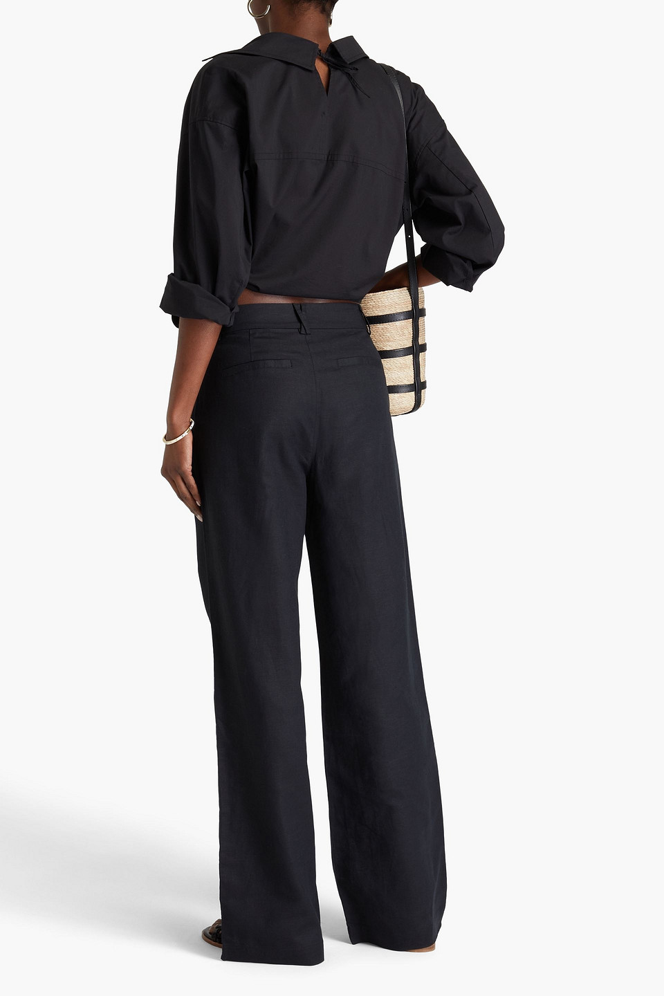 Paige Niguel Linen And Cotton-blend Wide-leg Pants In Schwarz