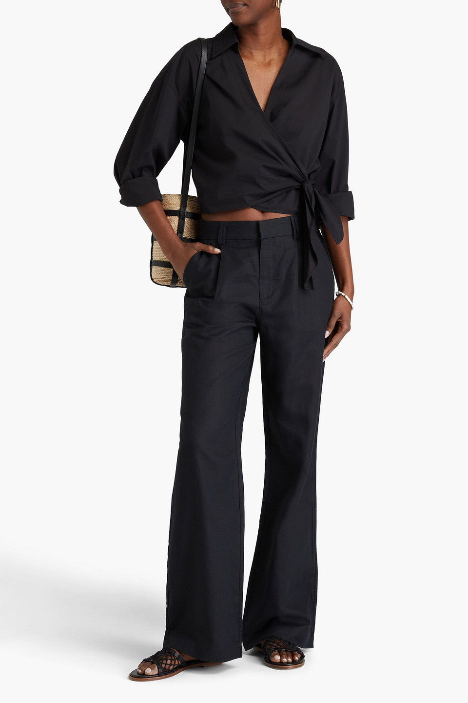 Paige Niguel Linen And Cotton-blend Wide-leg Pants In Schwarz