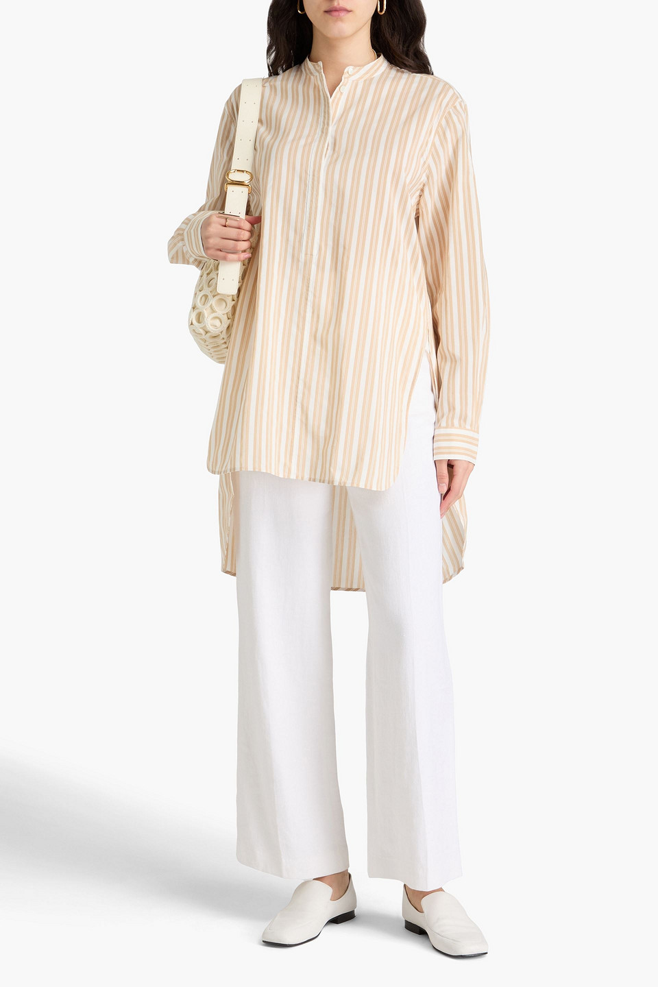 Totême Striped Cotton And Silk-blend Shirt In Beige