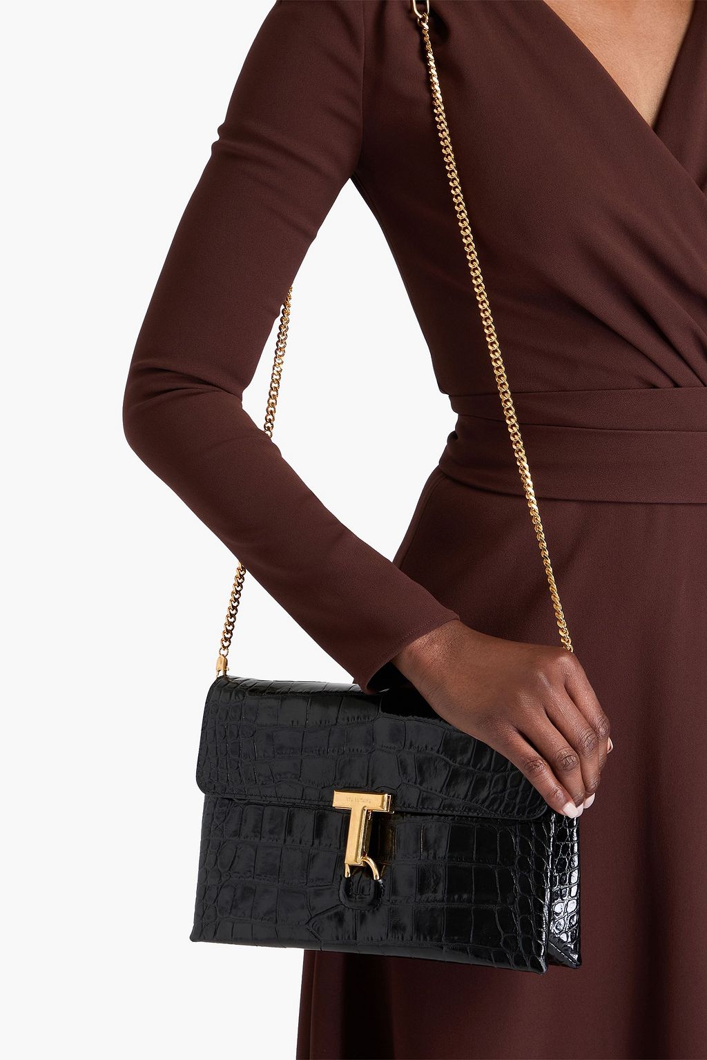 TOM FORD حقيبة كتف من الجلد بنقشة جلد التمساح