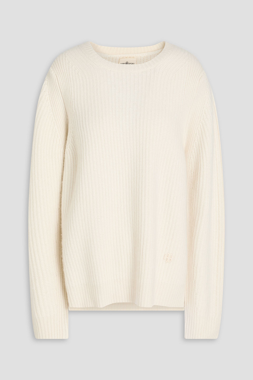 Tory Sport Ribbed Cashmere Jumper In Ivory