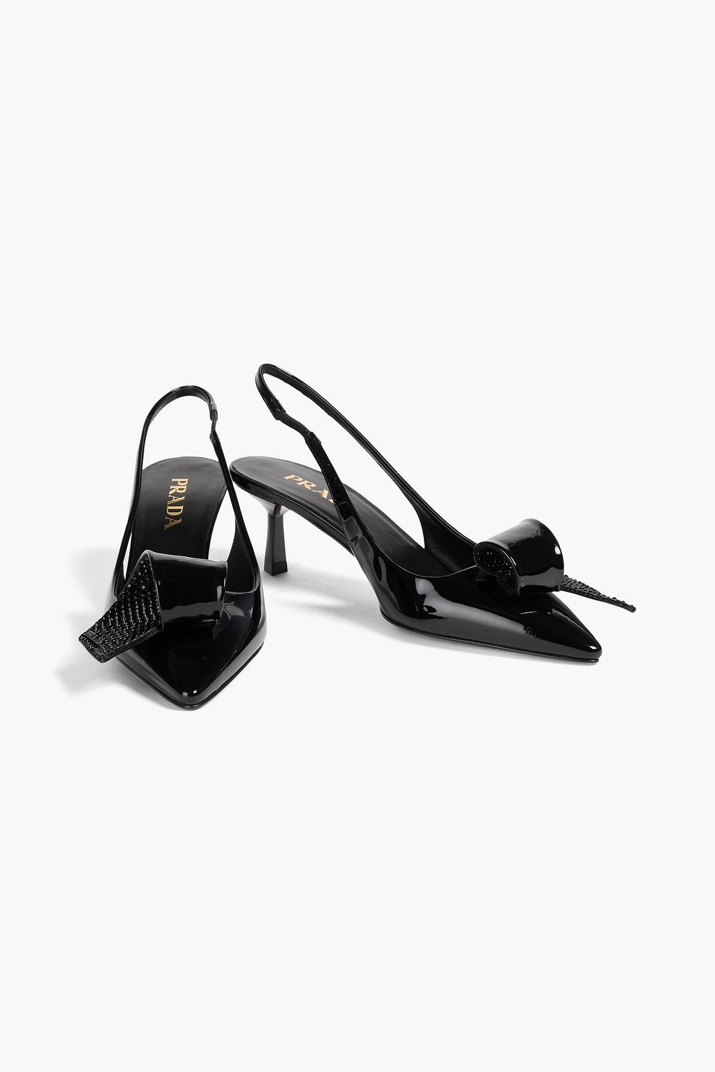 PRADA 크리스털 장식 페이턴트 가죽 슬링백 펌프스