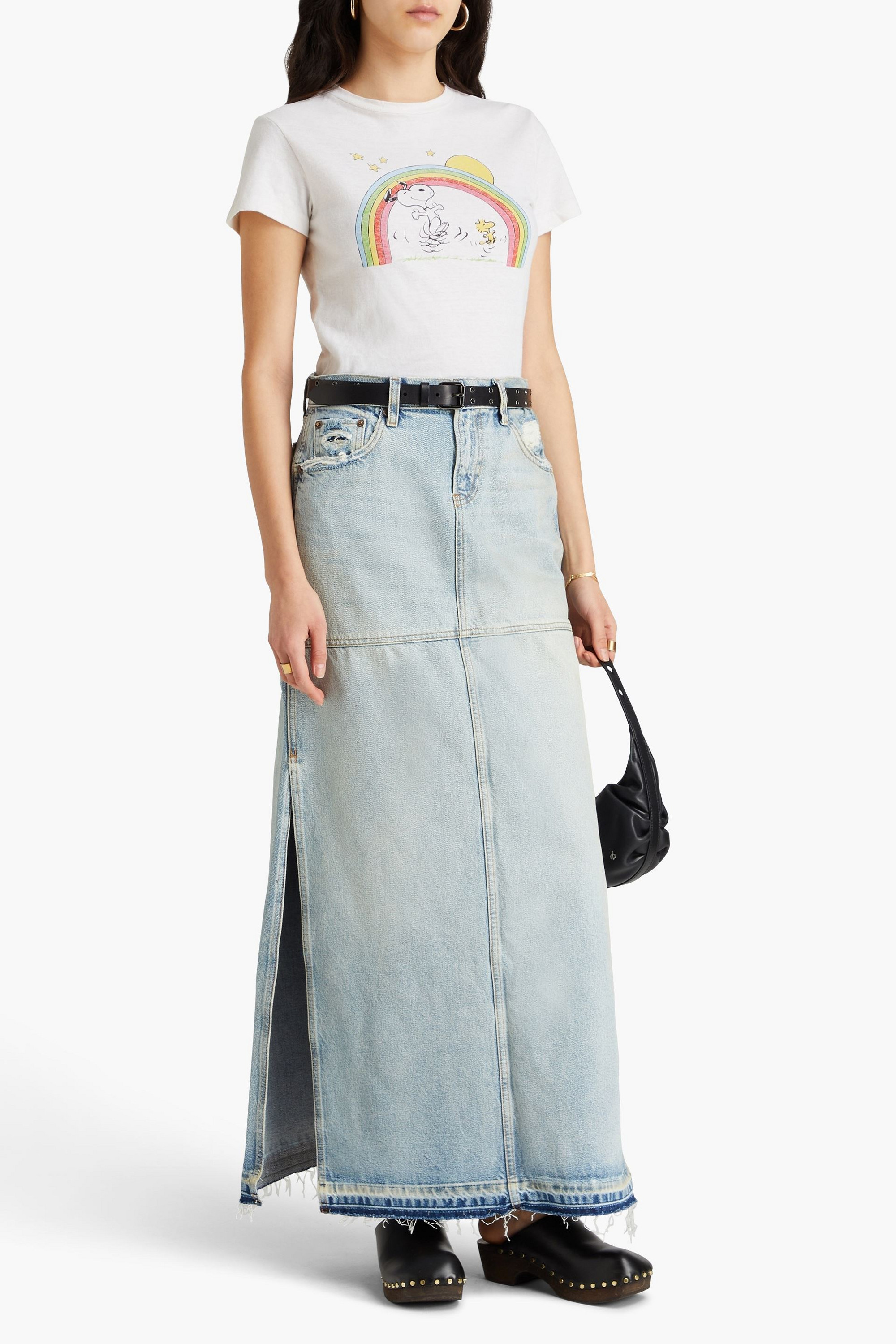 RE/DONE Distressed denim maxi skirt