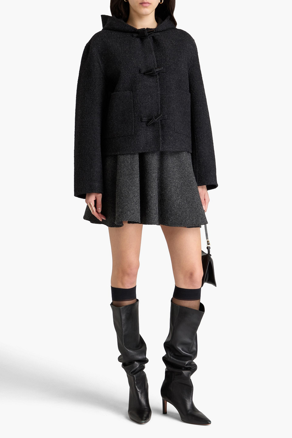 Totême Wool-blend Felt Hooded Jacket In Charcoal