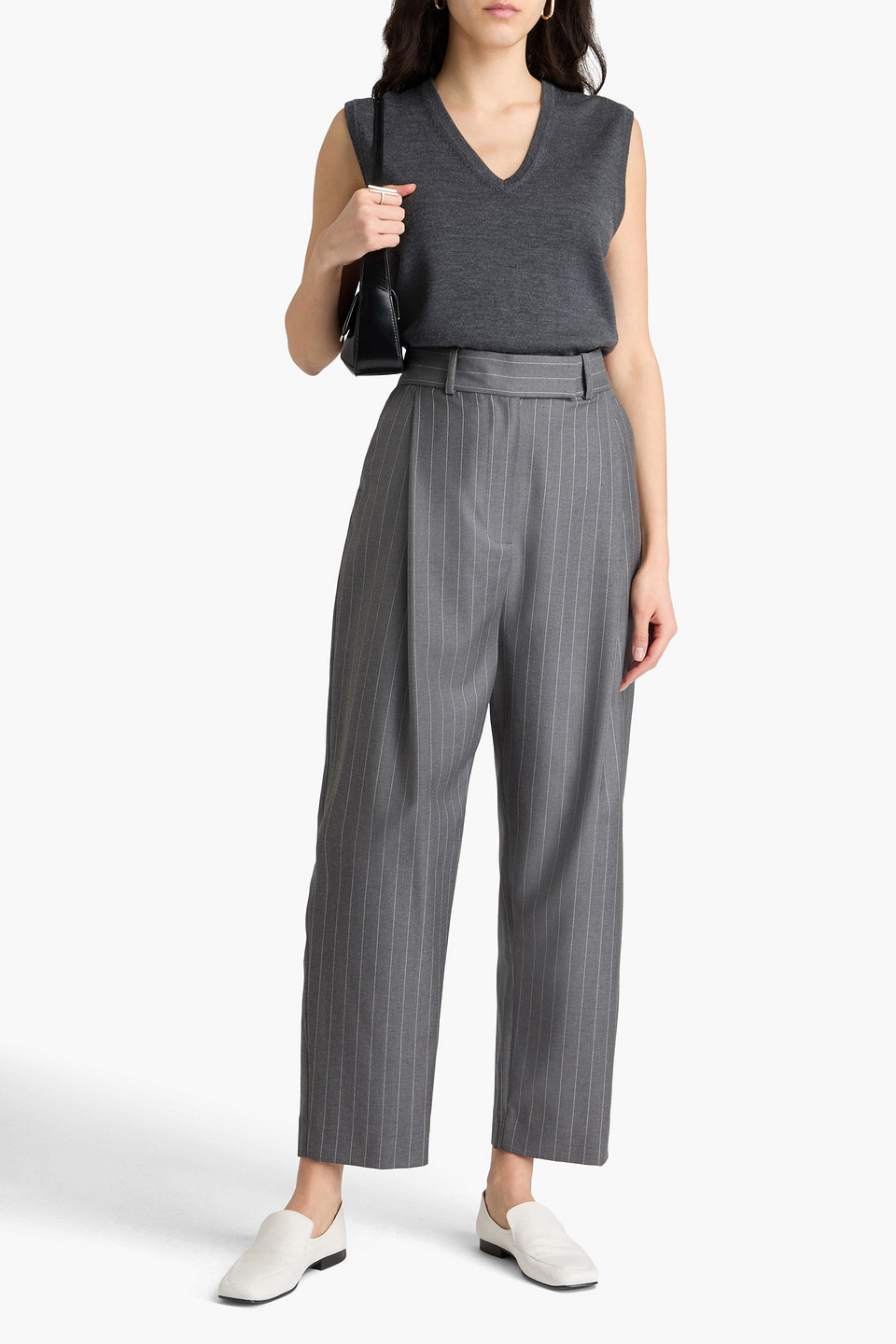 Totême Cropped Pinstriped Wool-twill Tapered Pants In Anthracite