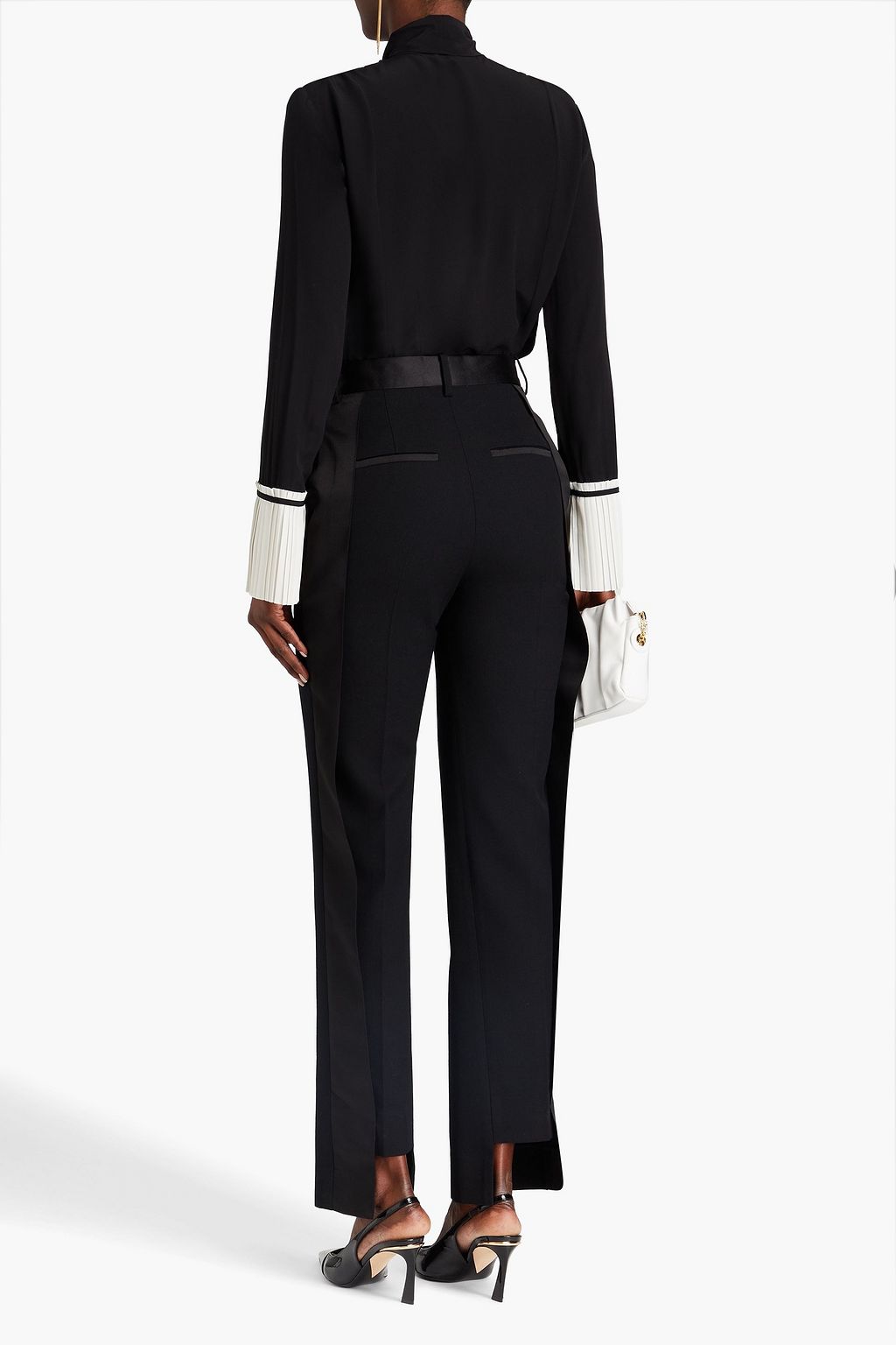 VICTORIA BECKHAM Satin-trimmed grain de poudre tapered pants