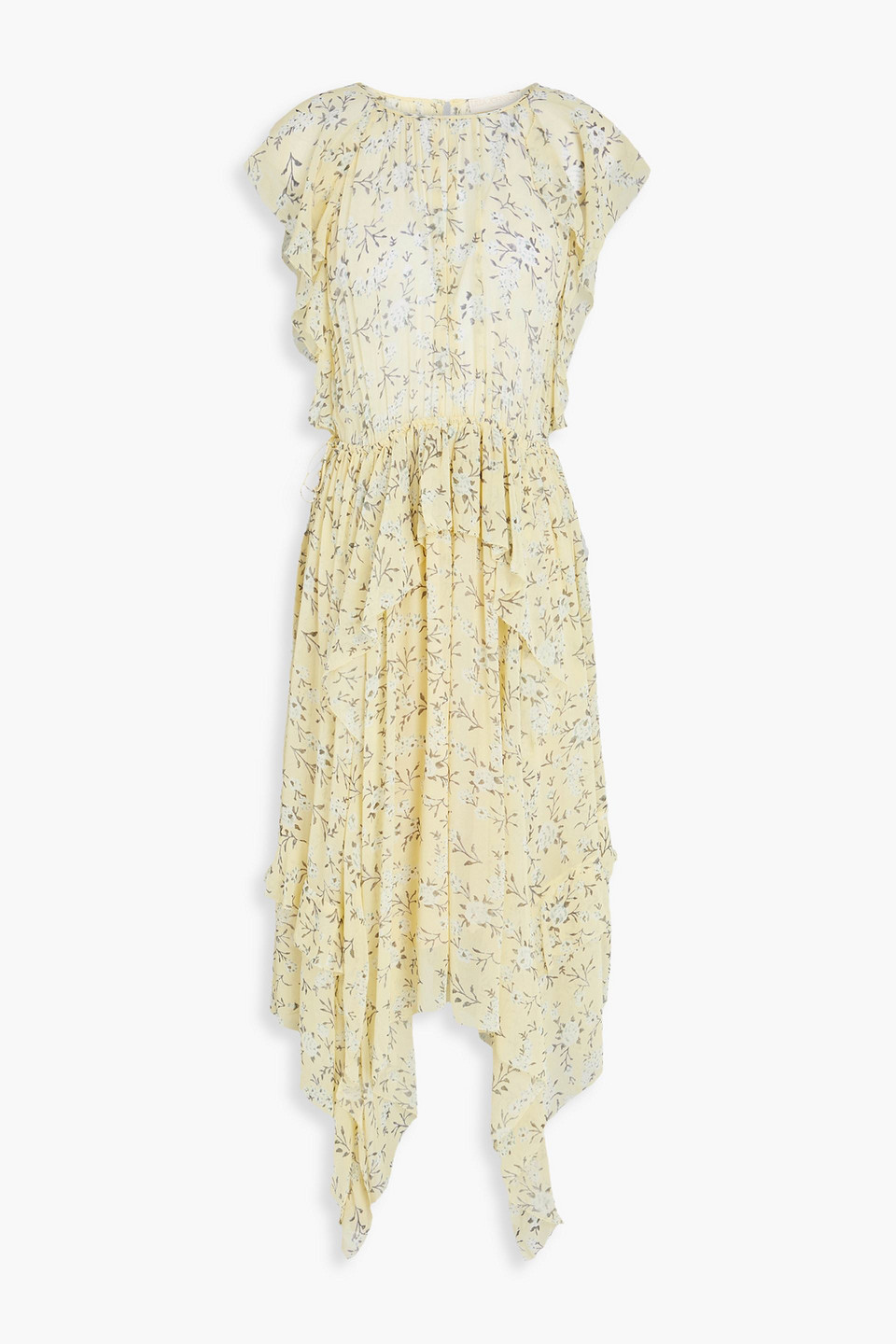 Ulla Johnson Caterina Floral-print Silk-georgette Midi Dress In Pastel Yellow