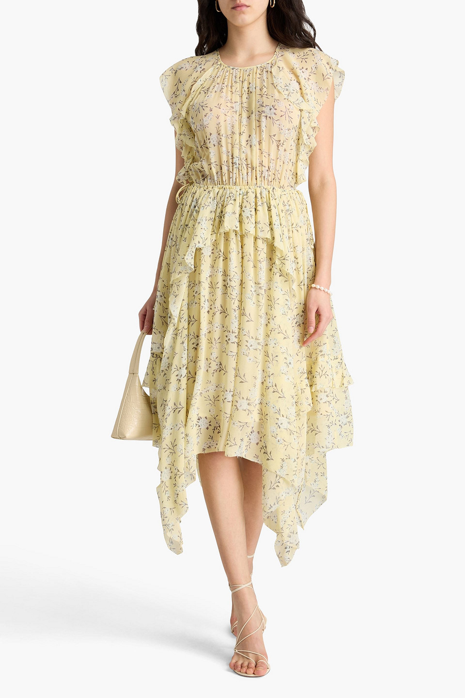 Ulla Johnson Caterina Floral-print Silk-georgette Midi Dress In Pastel Yellow