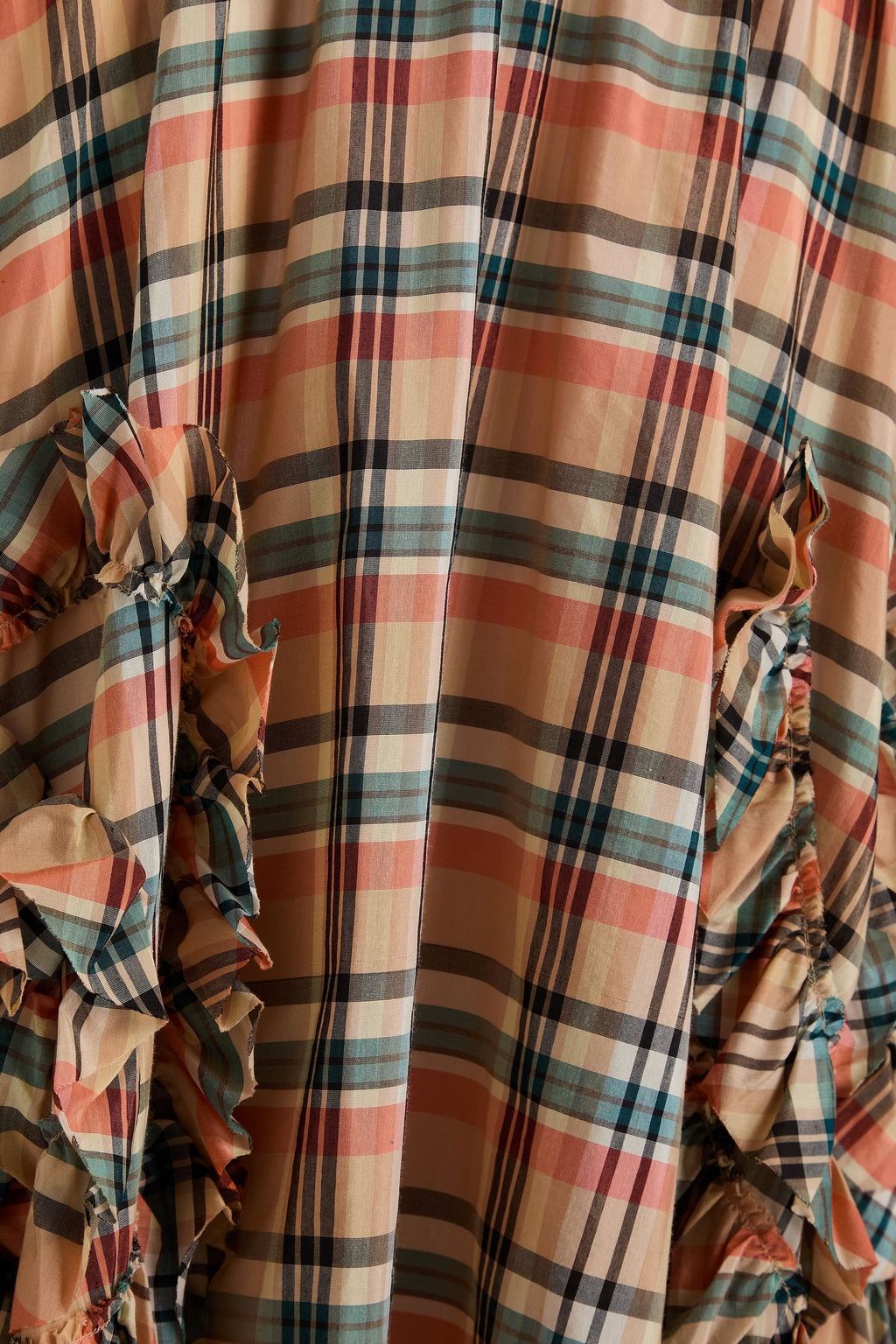 ULLA JOHNSON コットン&シルク混ボイル ミディスカート ラッフル付き チェック