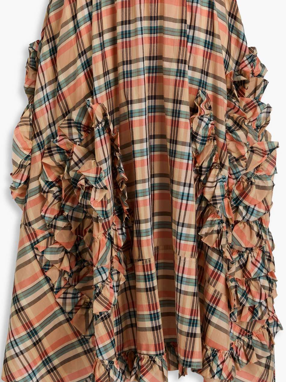 annine ruffled checked cotton and silk-blend voile midi skirt