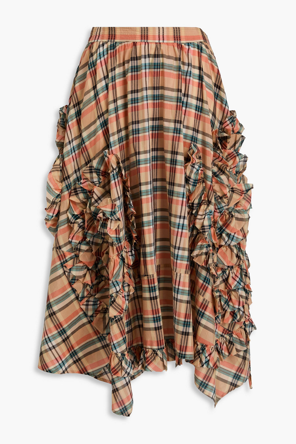 Ulla Johnson Annine Ruffled Checked Cotton And Silk-blend Voile Midi Skirt In Multicolor