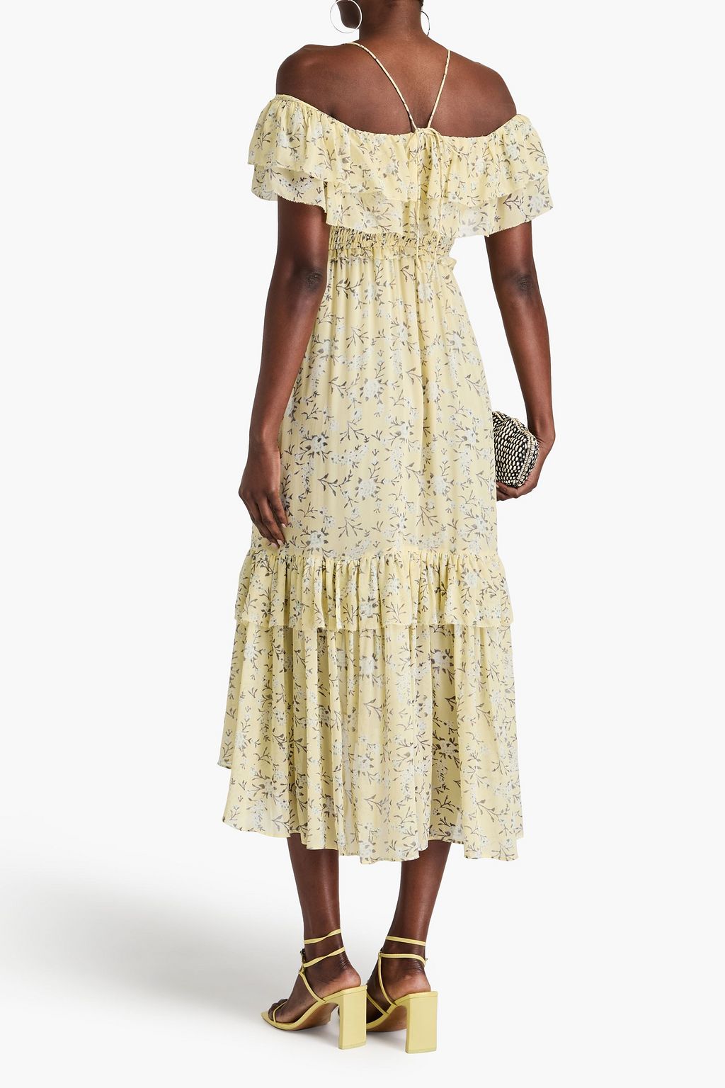 ULLA JOHNSON Penninah cold-shoulder ruffled floral-print silk-georgette midi dress
