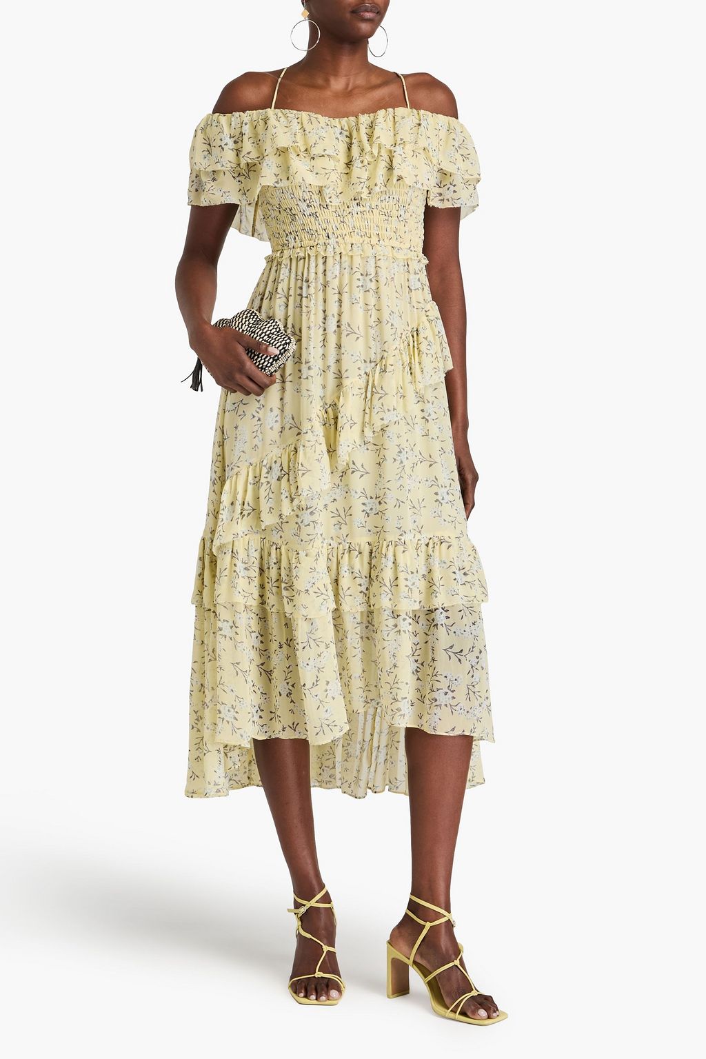ULLA JOHNSON Penninah cold-shoulder ruffled floral-print silk-georgette midi dress