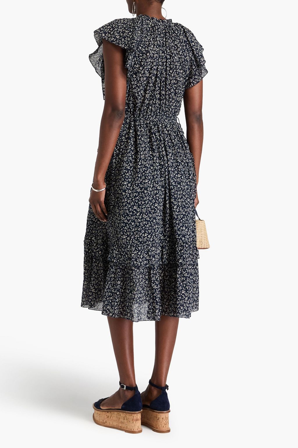 ULLA JOHNSON Anja ruffled floral-print cotton-crepon midi dress