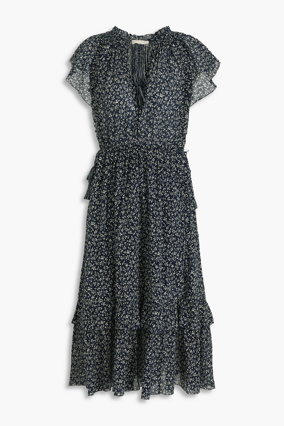 Ulla Johnson Anja Ruffled Floral-print Cotton-crepon Midi Dress In Nachtblau
