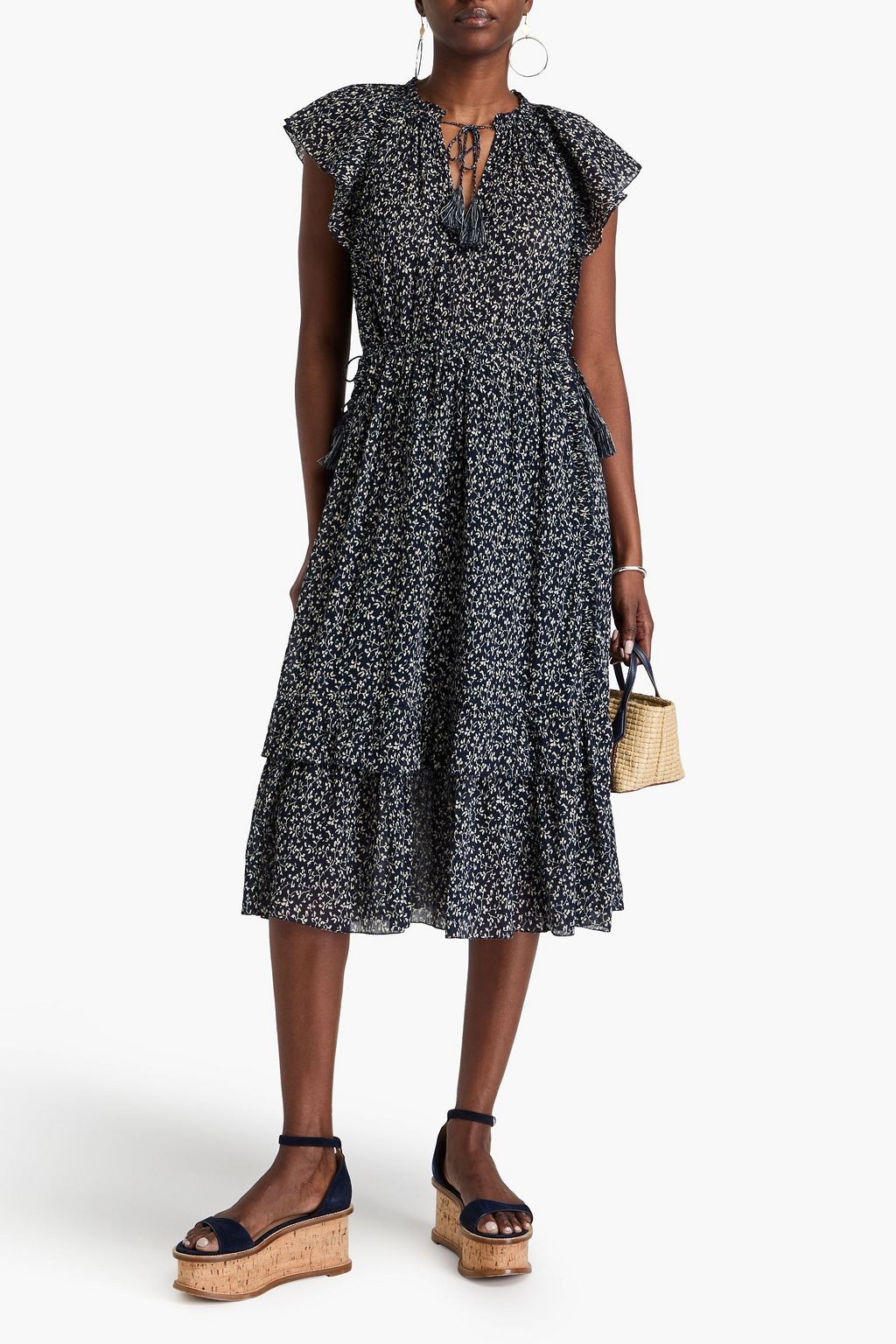 ULLA JOHNSON Anja ruffled floral-print cotton-crepon midi dress